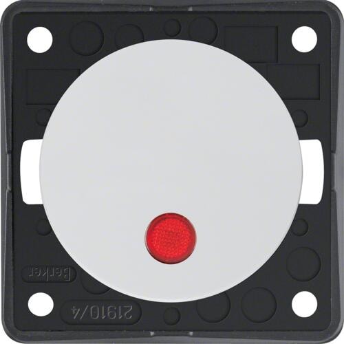 Berker 937622539 Kontroll-Ausschalter, 2-polig, mit Aufdruck "0", 12V, rote Linse, Integro Flow/Pure, polarweiß glänzend