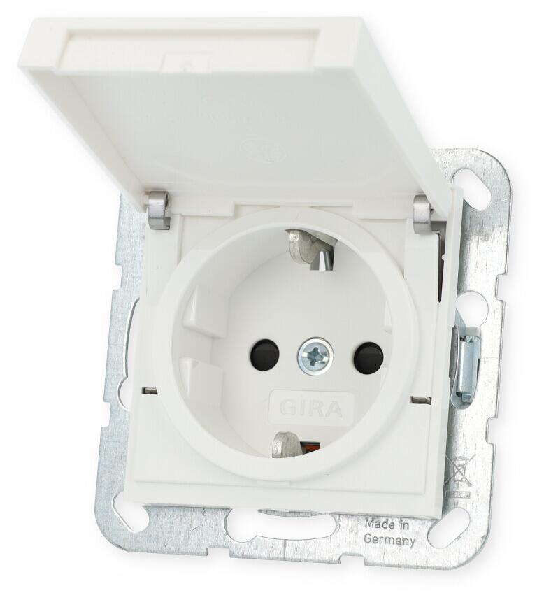 Gira 441427 SCHUKO-Steckdose 16 A 250 V~ mit Klappdeckel und Shutter System 55, Reinweiß Seidenmatt