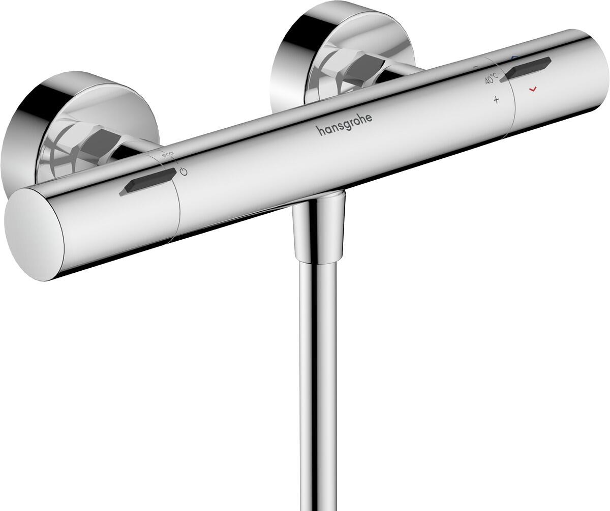 hansgrohe Ecostat Fine Duschthermostat Aufputz, Messing, 17 l/min, mit Rückflussverhinderer, Chrom, (13324000)