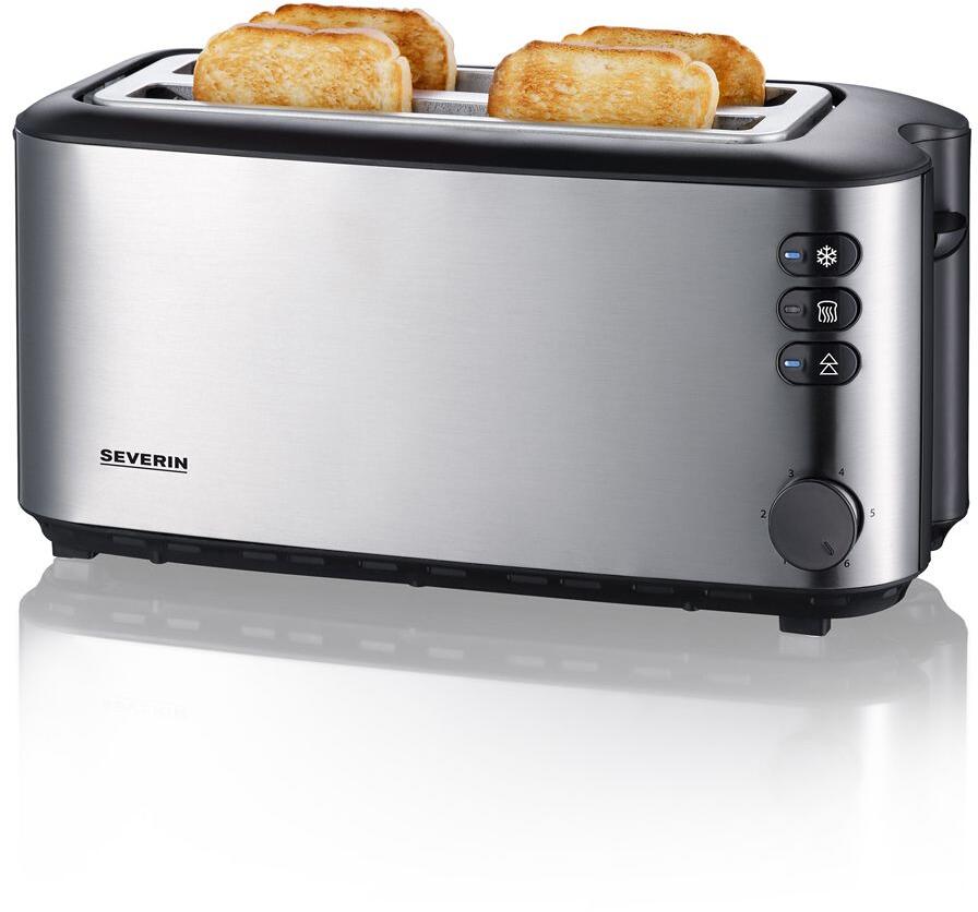 Severin AT2509 Automatik-Langschlitztoaster, 1400 W, einstellbarer Bräunungsgrad, Edelstahl gebürstet/schwarz