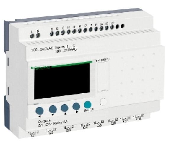 Schneider Electric SR2B201FU SPS-Steuerrelais, Zelio Logic, kompakte Ausführung, 20 E/A, 100 bis 240 VAC, Display, Uhr, Relaisausgänge