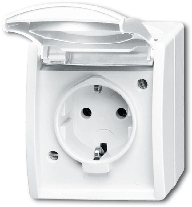Busch-Jaeger 20 EW-54 SCHUKO Steckdose mit Klappdeckel, Ocean IP 44, alpinweiß (2CKA002083A0834)