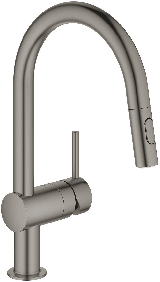 GROHE Minta Einhand-Spültischbatterie, DN15, Hochdruck, C-Auslauf, herausziehbare Dual Spülbrause, hard graphite gebürstet (32321AL2)