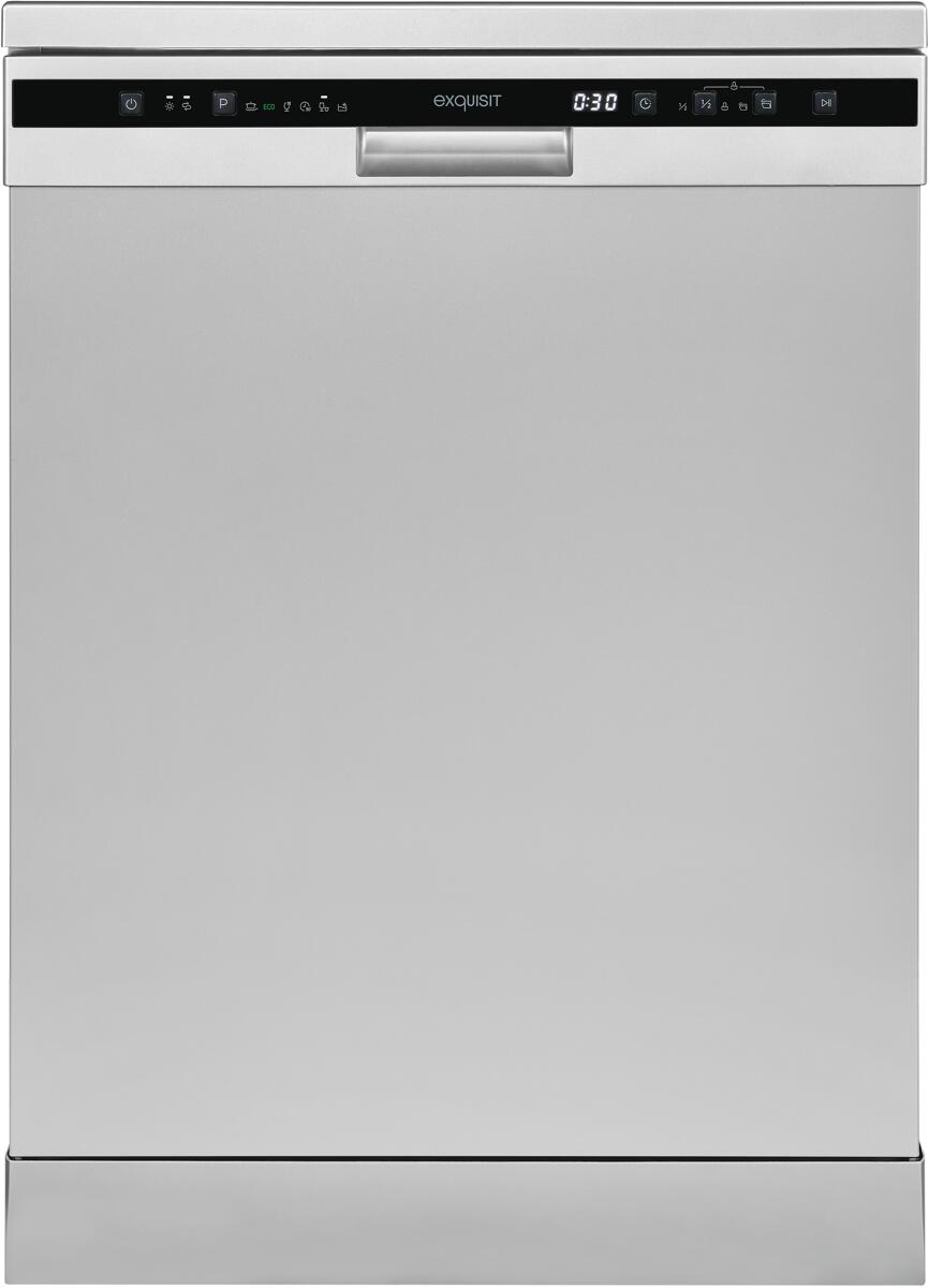 Exquisit GSP6312-030D Standgeschirrspüler, 60 cm breit, 12 Maßgedecke, Aquastopp, Kindersicherung, Self-cleaning, silber