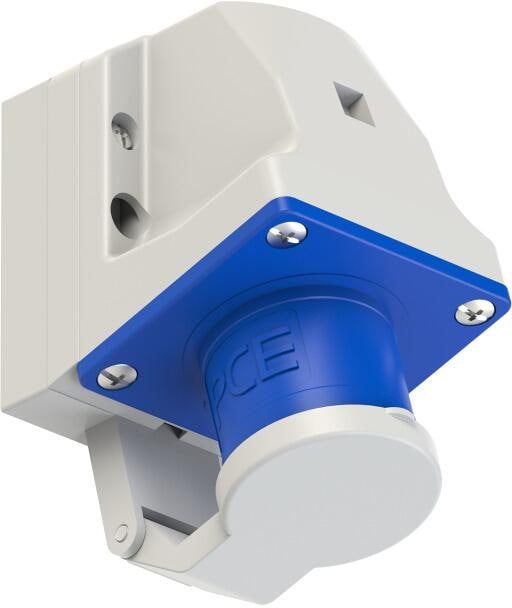 PCE CEE-Wandgerätestecker, 16A, 3p, 6h, IP44, Deckel, blau (513-6d)
