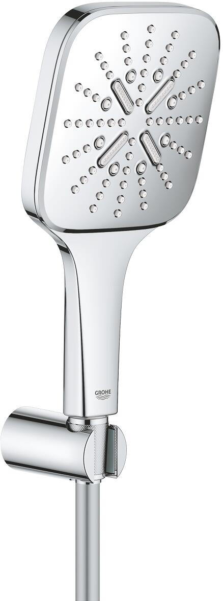 GROHE Rainshower Smartactive 130 Cube Wandhalterset 3 Strahlarten, EcoJoy, chrom (26588000)