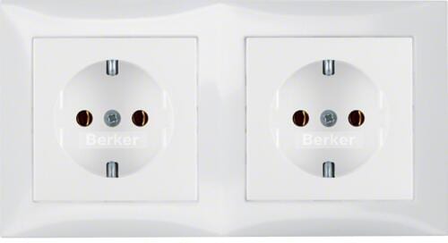 Berker 47208989 Steckdosen-Kombination SCHUKO 2fach mit Rahmen, S.1, polarweiß, glänzend