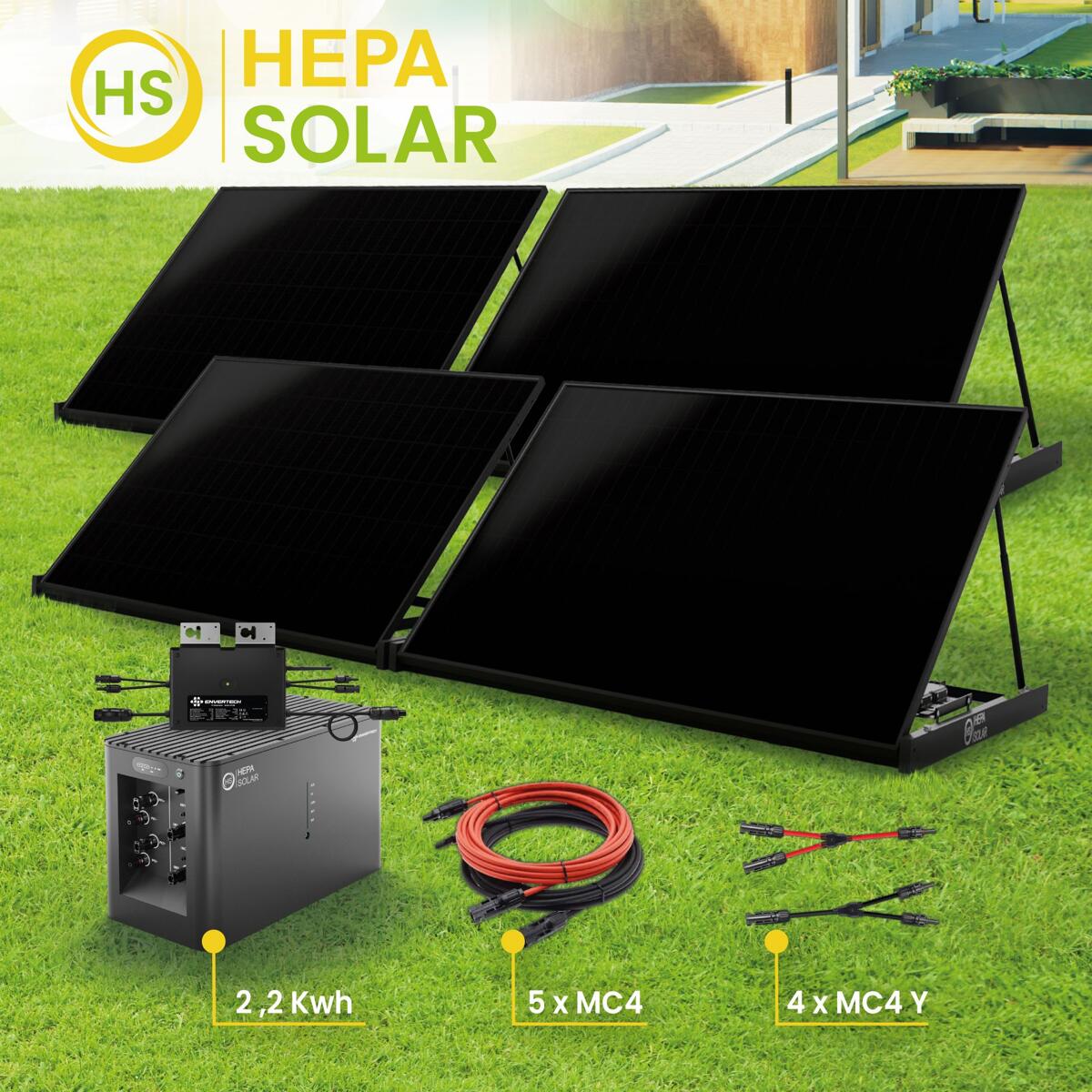 HEPA Solar POWER-KIT 1760 HPBC-PV-Module inkl. Mikrowechselrichter 800W, Powercube und Zubehör (300114200001)