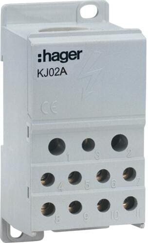 Hager KJ02A Verteilerblock, 250A, 1polig, 1x 35-95² / 2x 6-35² / 5x 1, 5-16² / 4x 1, 5 - 10²