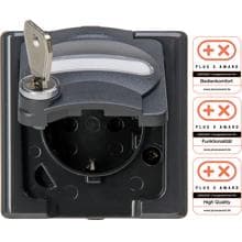 Kopp Schutzkontakt-Steckdose mit Klappdeckel und Sicherheitsschloss (Nr. 0), Blue Electric, Anthrazit (103415000)