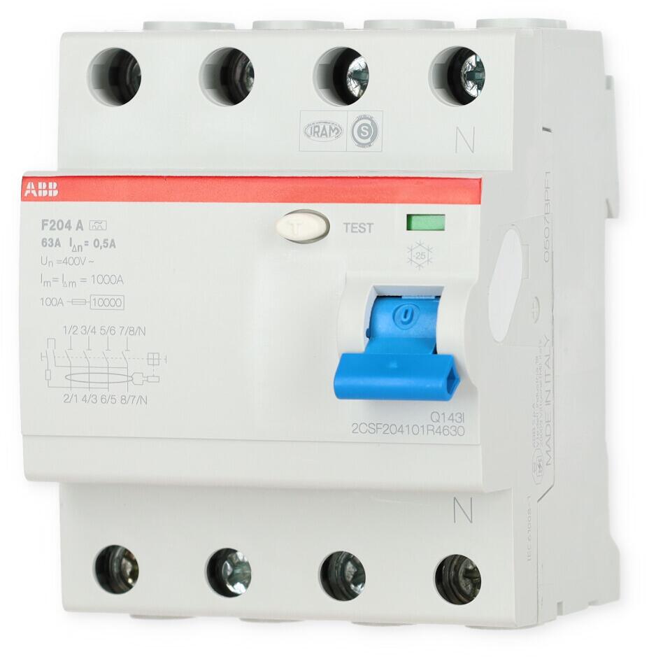 ABB F204A-63/0,5 FI-Schalter, 63A/0,5mA, 4-Polig, Typ A (2CSF204101R4630)