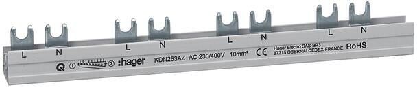 Hager KDN263AZ Phasenschiene für ARFxxxD, 2-polig, 63A, Gabel, 10mm², 12 Module, Länge 212mm