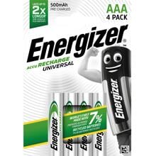 Energizer Accu Recharge Batterie AAA, 500 mAh, wiederaufladbar, 4 Stück (E301375700)