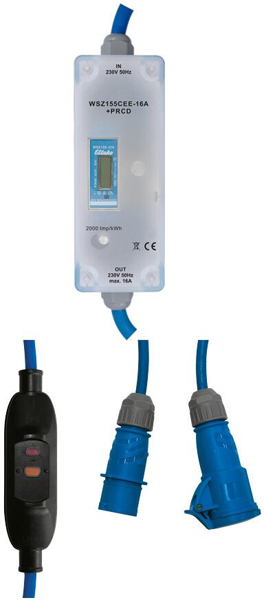 Eltako WSZ155CEE-16A+PRCD MID Mobiler Wechselstromzähler mit Personenschutz-Zwischenschalter PRCD, MID, CEE-Stecker/CEE-Kupplung (28016118)