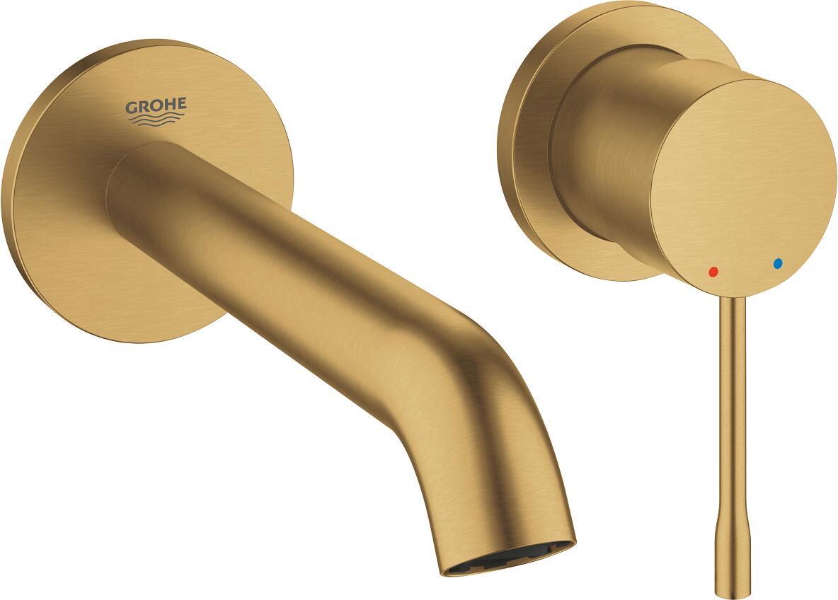 GROHE Essence 2-Loch-Waschtischbatterie, Wandmontage, Stichmaß 110mm, Ausladung 183mm, Professional Edition, cool sunrise gebürstet (29192GN1)