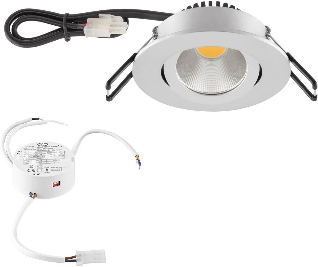 EVN PC20-Serie LED Deckeneinbau, rund, schwenkbar, IP20, 200-240V, 8,4W, 2700K, 960lm, inkl. DALI-Netzgerät, chrom matt (PC20D91527)