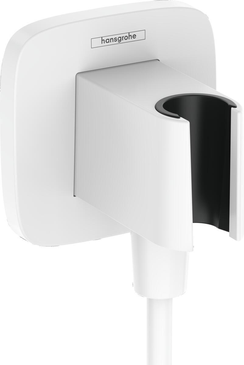 hansgrohe FixFit Q Wandanschluss mit Duschkopfhalterung, Kunststoff, Rückflussverhinderer, Mattweiß, (26887700)