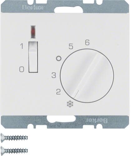 Berker 20307109 Temperaturregler mit Öffner, Zentralstück, Wippschalter, LED, K.1, polarweiß glänzend