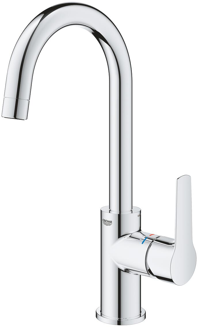 GROHE QuickFix Start Einhebel-Waschtischarmatur, Rohrauslauf, Hochdruck, 1/2′′ L-Size, EcoJoy, chrom (24203002)