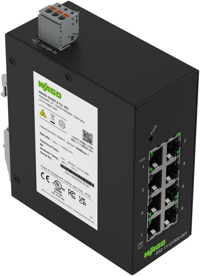 Wago 852-1112/000-001 Industrial-ECO-Switch, 8 Ports 1000Base-T, schwarz