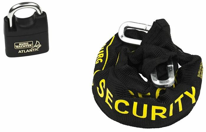 Burg Wächter SKM 6/90/Ni40 Set Kette + Schloss, Textil-Ummantelung, Länge 900mm, Stahl, schwarz (14150)