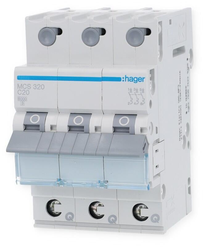 Hager MCS320 Leitungsschutzschalter 3 polig 6kA C-Charakteristik 20A QuickConnect 3 Module