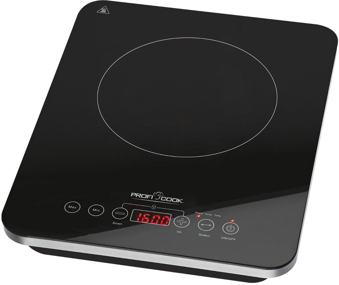 ProfiCook PC-EKI 1062 Induktions-Einzelkochplatte, 2000 W, ECO-Save, 3 LED-Kontrollleuchten, 180-Minuten Timer schwarz/silber (501062)