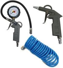 Aerotec Druckluftset, 12 Bar, Ausblaspistole, Reifenfüllpistole, 5m Spiralschlauch, 3-Teilig, grau blau (200654)