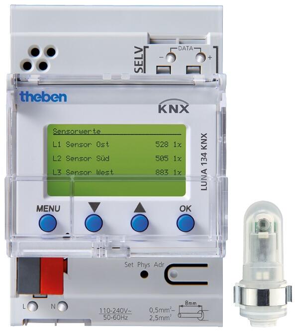 Theben LUNA 134 KNX Dämmerungsschalter REG/DIN-Schiene/Hutschiene, Lichtsteuergerät, externer Lichtsensor im Lieferumfang, 10 Kanäle, 4 Schwellwertkan