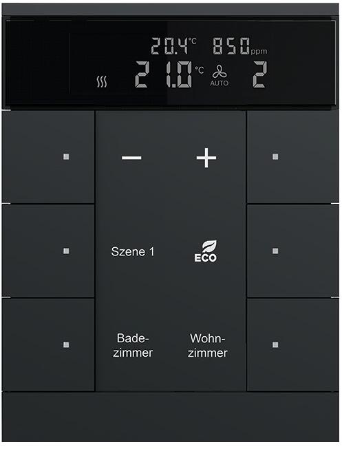 Busch-Jaeger SBC/U6.0.11-885 Bedienelement Raumtemperaturreglerfunktion und CO2-/Feuchtesensor, Busch Tenton, 6fach BE, schwarz matt (2CKA006330A0058)
