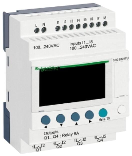 Schneider Electric SR2B121FU SPS-Steuerrelais, Zelio Logic, kompakte Ausführung, 12 E/A, 100 bis 240 VAC, Display, Uhr, Relaisausgänge