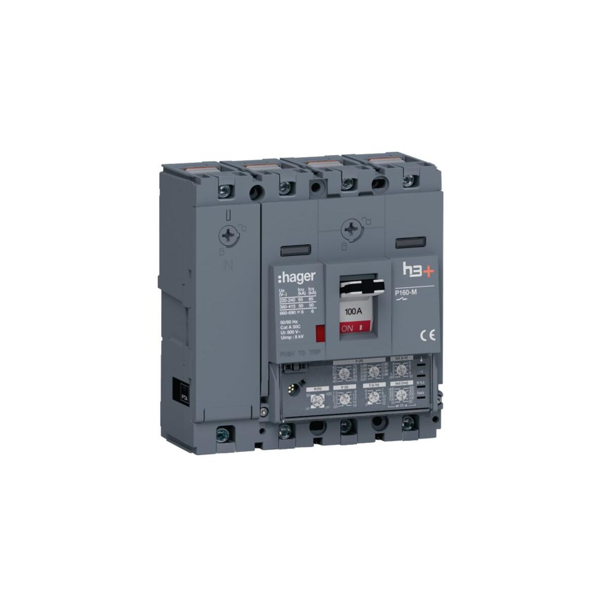 Hager HNT100JR Leistungsschalter h3+ P160 LSI 4P4D N0-50-100% 100A 50kA CTC