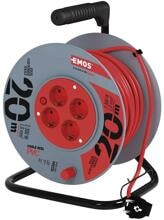 EMOS P09220 Kabeltrommel, SCHUKO, 4 Steckdosen, Länge 20m, 1,0mm², PVC, rot (1928142000)