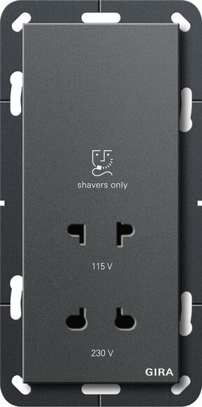 Gira 282028 Rasiersteckdose (DIN EN 61558 2-5) 115 - 230 V~, für Abdeckrahmen, 2fach, ohne Mittelsteg, System 55, anthrazit