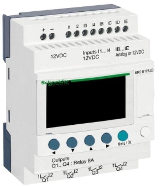 Schneider Electric SR2B121JD SPS-Steuerrelais, Zelio Logic, kompakte Ausführung, 12 E/A, 12 VDC, Display, Relaisausgänge