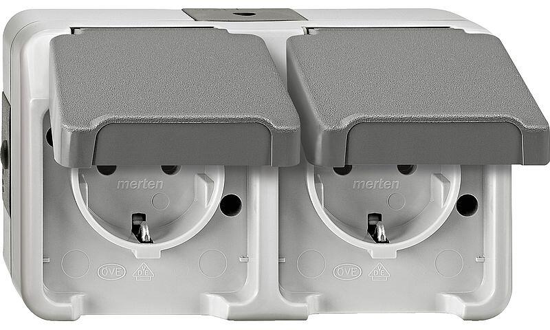 Merten MEG2321-8029 SCHUKO-Doppel-Steckdose, Aquastar, 16 A, AC 250 V, waagerecht angeordnet, lichtgrau