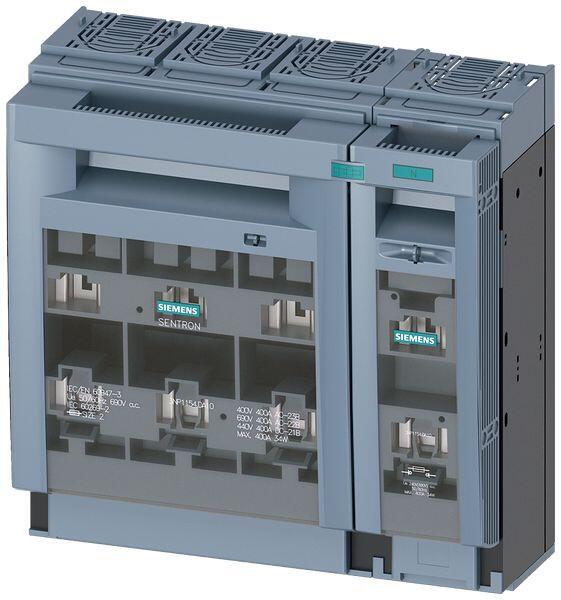 Siemens 3NP1154-1DA10 Sentron Sicherungslasttrennschalter 3NP1, 4-polig, NH2, 400 A, für Aufbau und Einbau auf Montageplatte, Flachanschluss, Abdeckeb