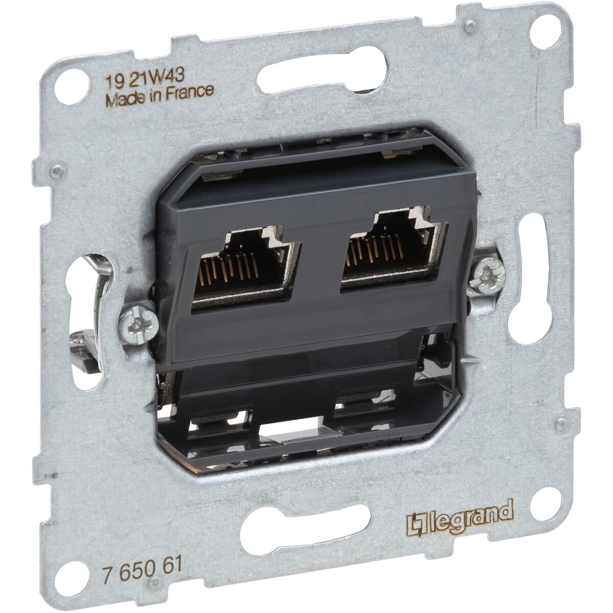 Legrand SEANO Einsatz Datendose 2 x RJ45, Kat. 6A, UTP, ungeschirmt, werkzeuglose Anschlusstechnik, farbmarkierte Anschlüsse für Belegungsart (765061)