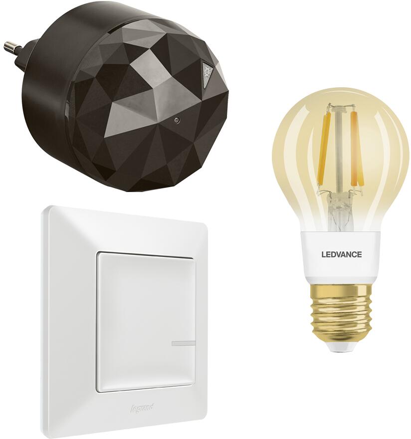 Legrand 199308 Valena Life With Netatmo Starter-Kit: Gateway, Wandsender, Glühbirne Vintage, Ultraweiß