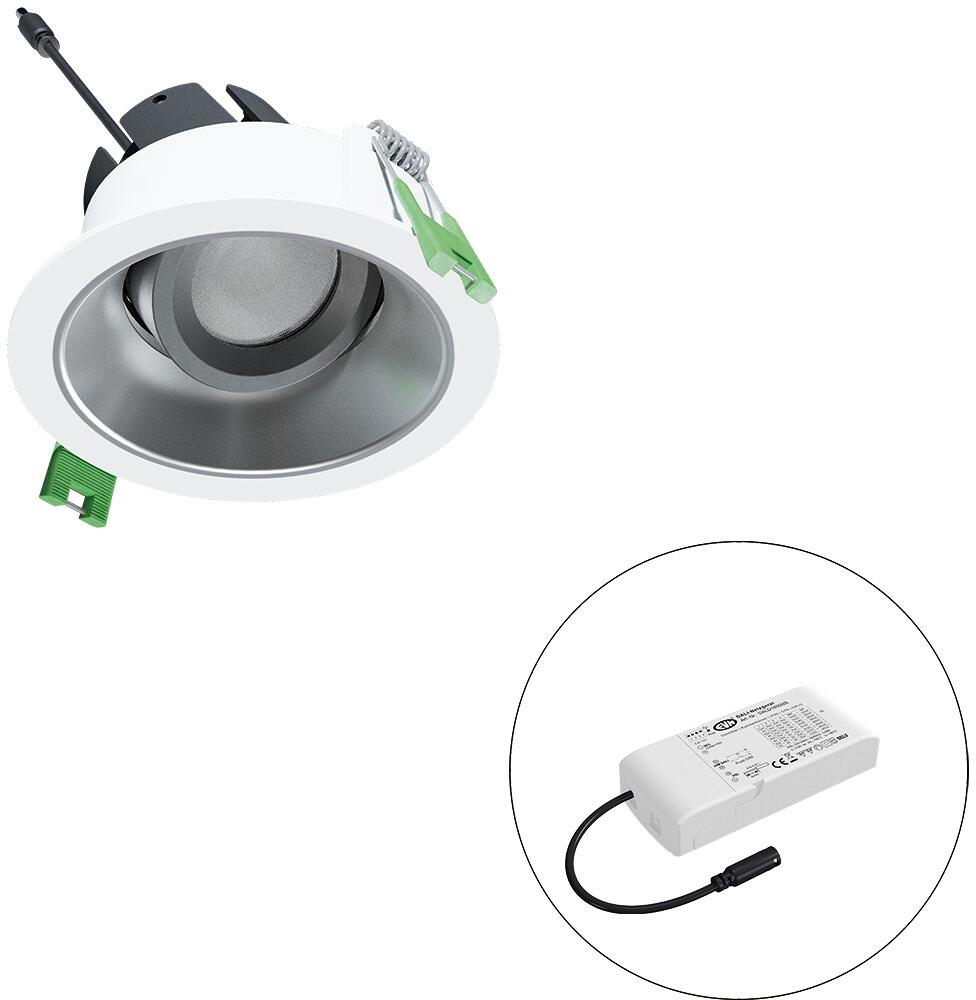 EVN SELECTO LED Deckeneinbau, rund, dreh-/schwenkbar, IP20, 220-240V/AC, 6W, 3000K, 750lm, inkl. Netzgerät, DALI, Reflektor silber/matt, 2.191,00cd, m