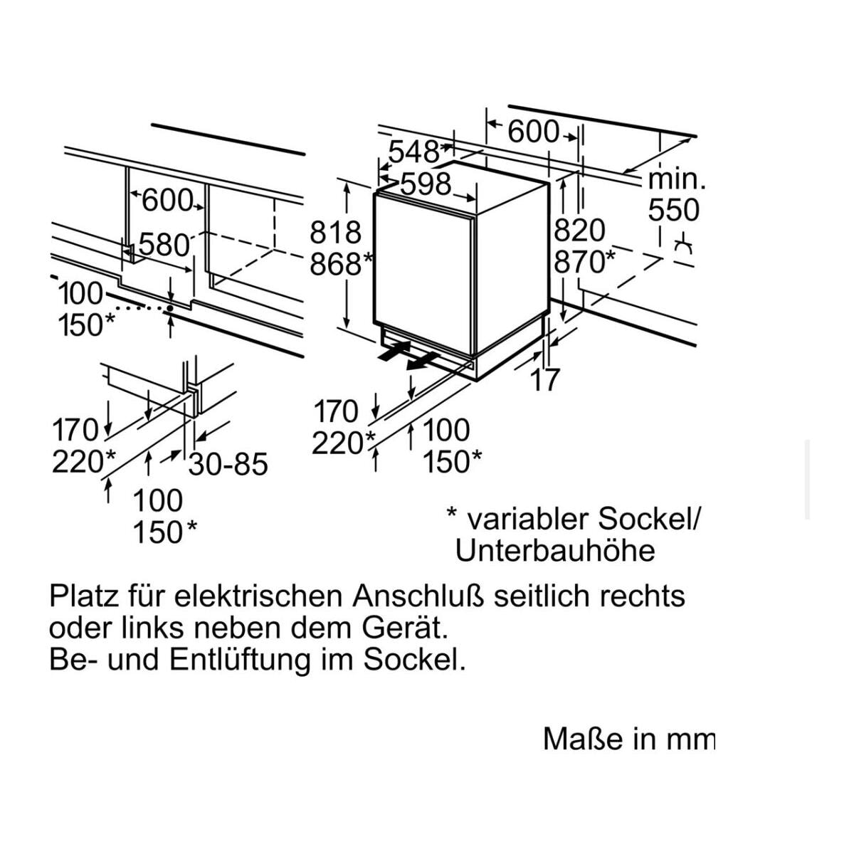 Bosch KUR15AFF0, Unterbaukühlschrank ohne Gefrierfach, 82x60cm