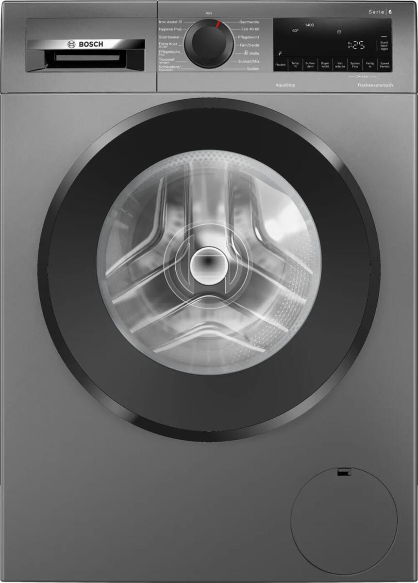Bosch WGG244ZR10 Serie 6 9kg Frontlader Waschmaschine, 60 cm breit, 1400 U/Min, AquaStop, Fleckenautomatik, Steam Assist, Nachlegefunktion, Silber-sch