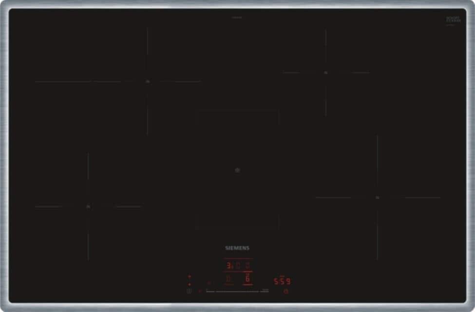 Siemens EH845HFB1E iQ300 Autarkes Induktionskochfeld, Glaskeramik, 80 cm breit, 17 Leistungsstufen, powerBoost, quickStart, Edelstahlrahmen, schwarz