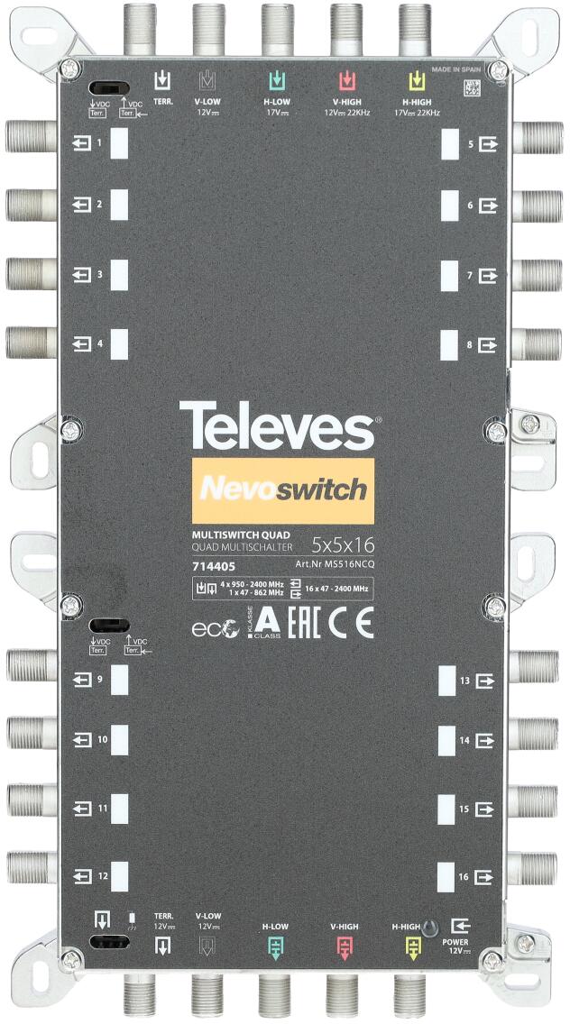 Televes MS516NCQ Nevo Multischalter, Quad-tauglich, kaskadierbar, 5 Eingänge, 16 Ausgänge (714405)
