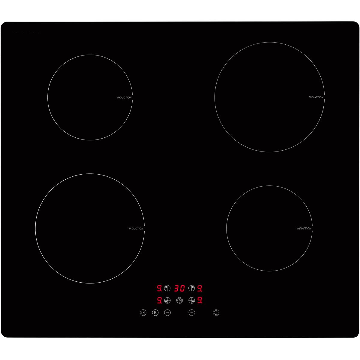 Exquisit EKI 601-2 Induktionskochfeld, 59 cm Kochzonen, 4 Wagner Rahmen, TouchControl, schwarz Restwärmeanzeige, Elektroshop Kindersicherung, ohne breit