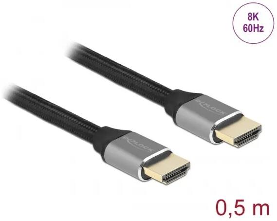 Delock Ultra High Speed HDMI Kabel, 48Gbps, 8K, 60Hz, 0,5m, zertifiziert, grau (83994)
