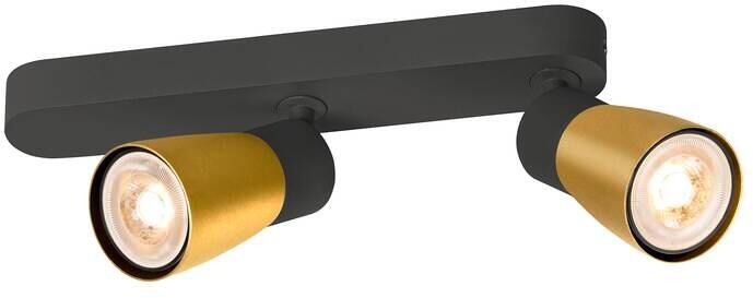 SLV PURI 2.0 DOME Decken- und Wandaufbauleuchte, 2x max.6W, asymmetrisch, GU10, schwarz/gold (1008317)