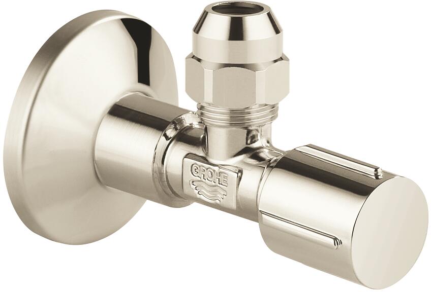 GROHE Eckventil 1/2x3/8 Rosette Metallgriff Quetschverschraubung, 10mm, nickel poliert (22037BE0)