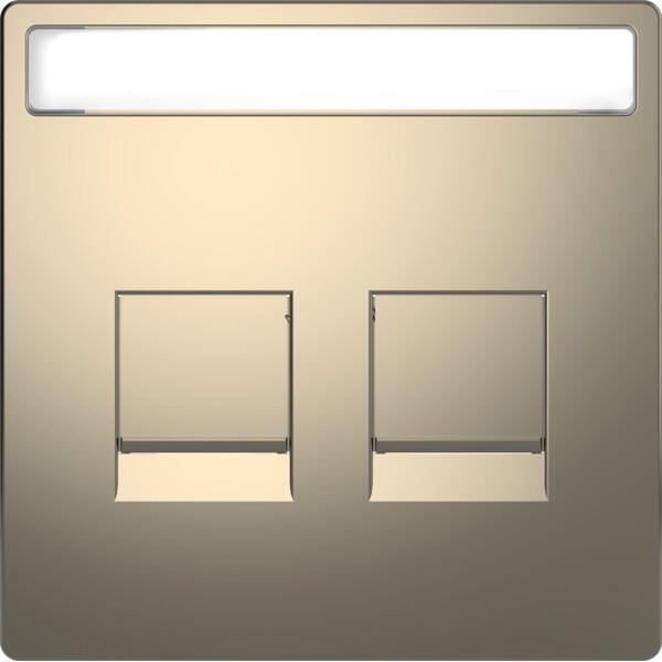 Merten Zentralplatte für Modular Jack, System Design, 2fach mit Schriftfeld und Staubschutzschieber, Nickelmetallic (MEG4564-6050)