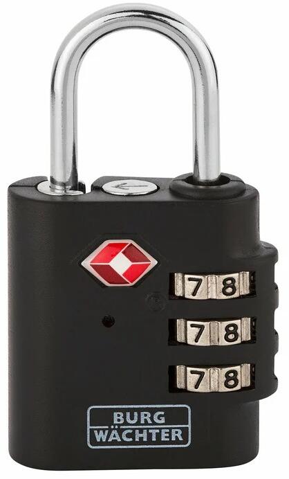 Burg-Wächter TSA 78 30 SB - Lucchetto a combinazione TSA regolabile, spessore 3,5 mm, colore: Nero